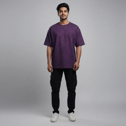 Rose Purple Embossed Drop Shoulder T-Shirt - styleflea
