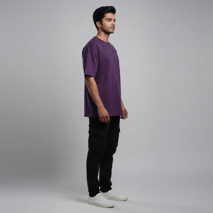 Rose Purple Embossed Drop Shoulder T-Shirt - styleflea