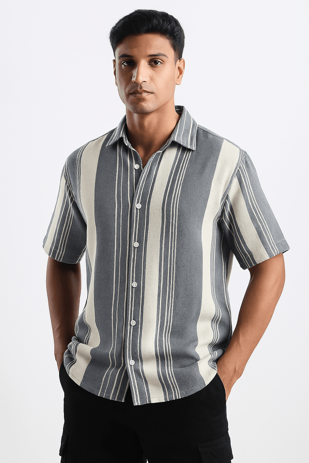 Stone Grey Urban Stripe Knit Shirt - styleflea