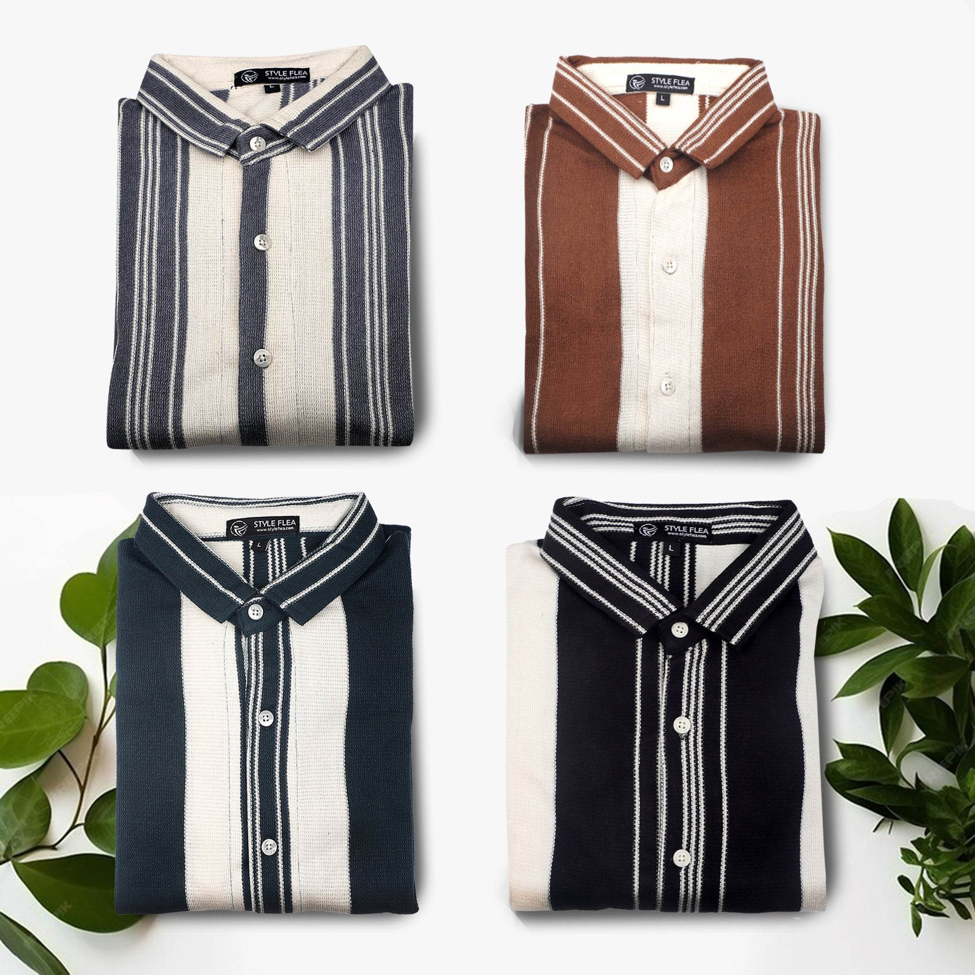 Earthy Brown Urban Stripe Knit Shirt - styleflea