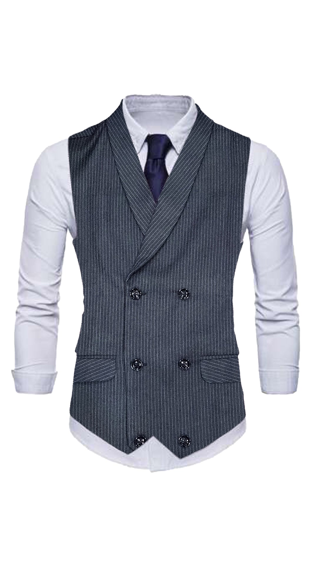 Men's Plaid Double-Breasted Charcoal Waistcoat only
