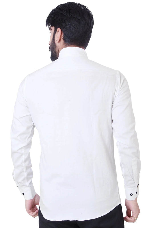 White Blue Patchwork Cotton Shirt - styleflea