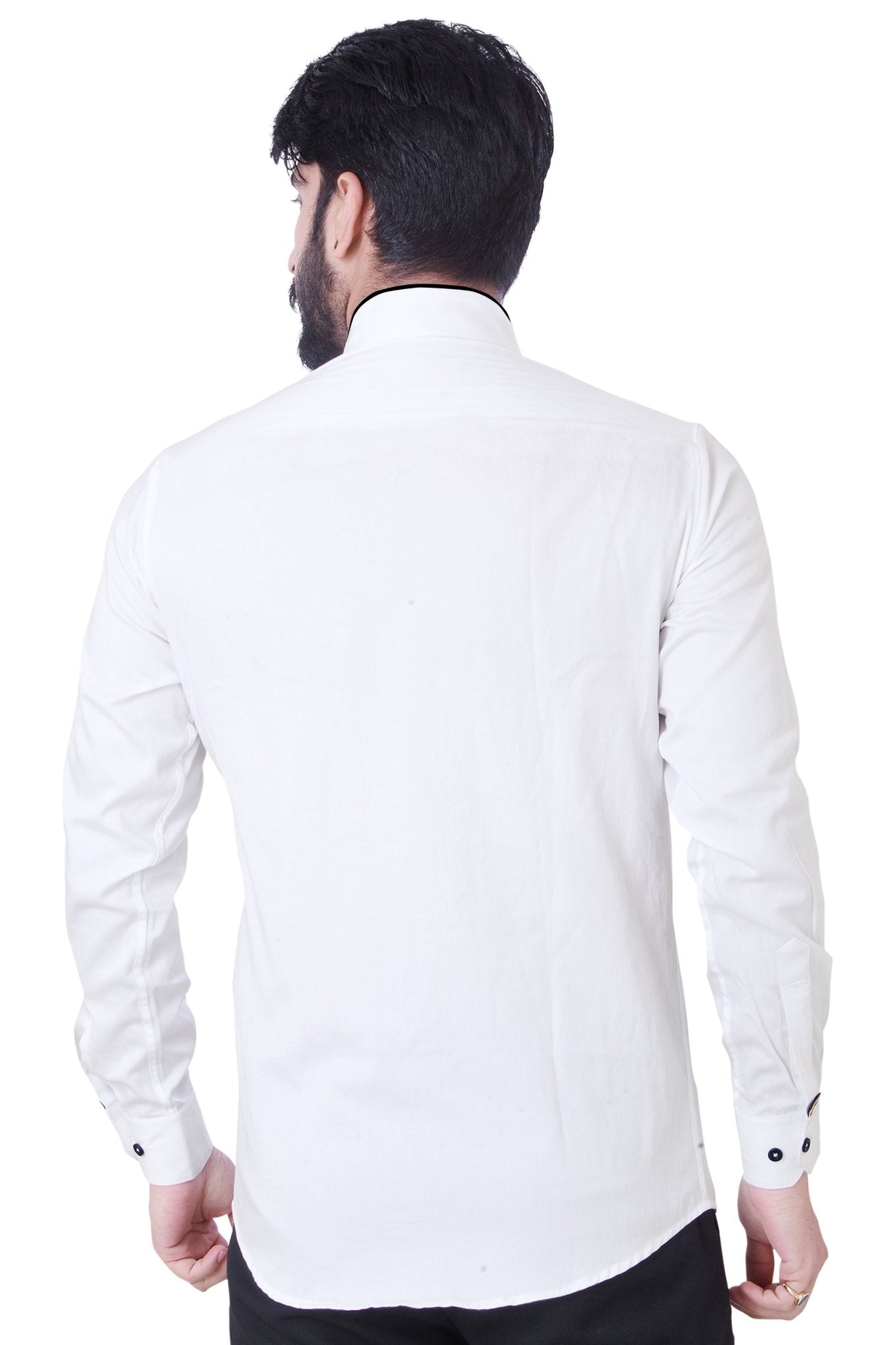 White Cotton With Black Details Cotton ShirtShirt - styleflea