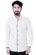 White Cotton With Black Details Cotton Shirt - styleflea