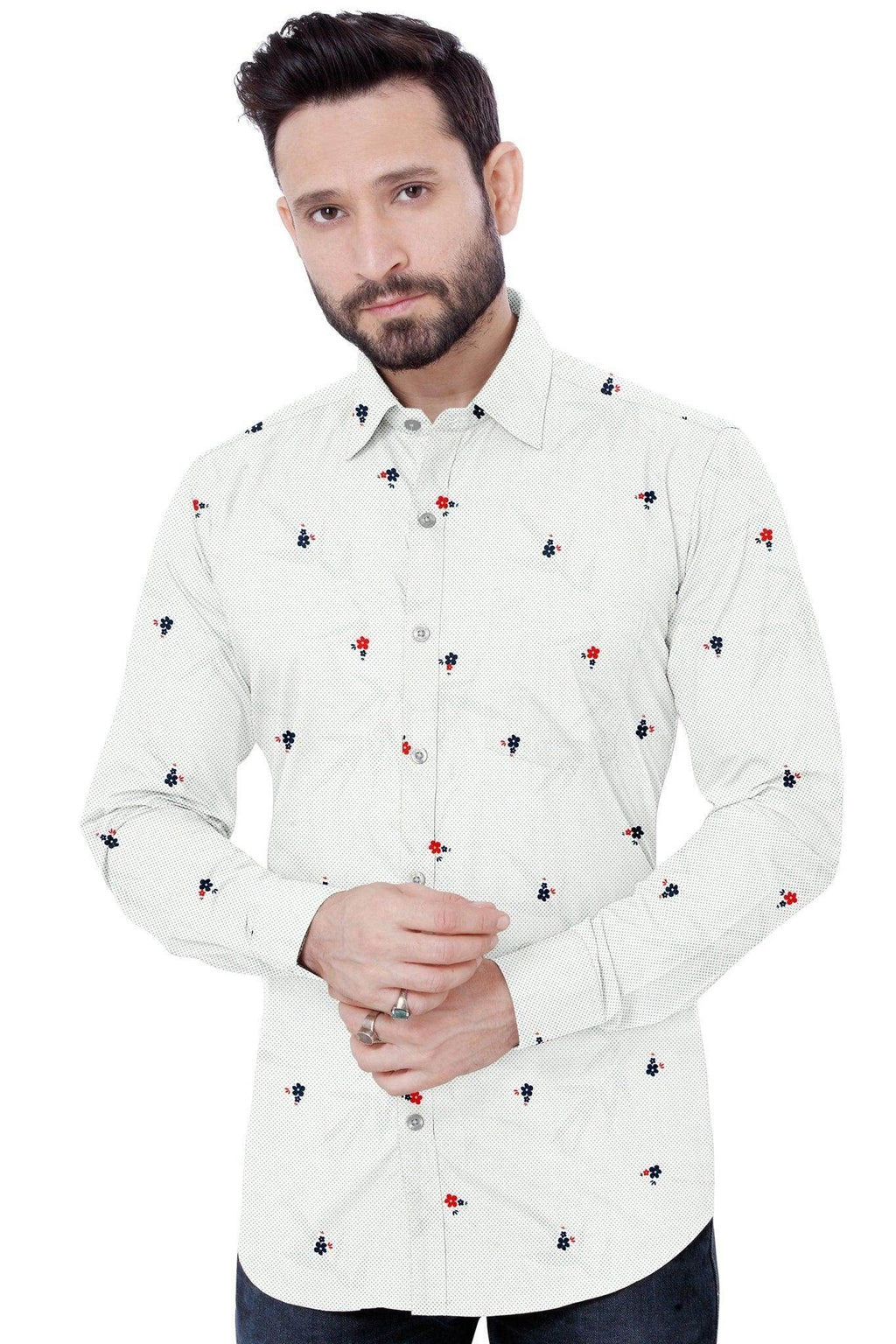 White Floral Cotton Shirt - styleflea