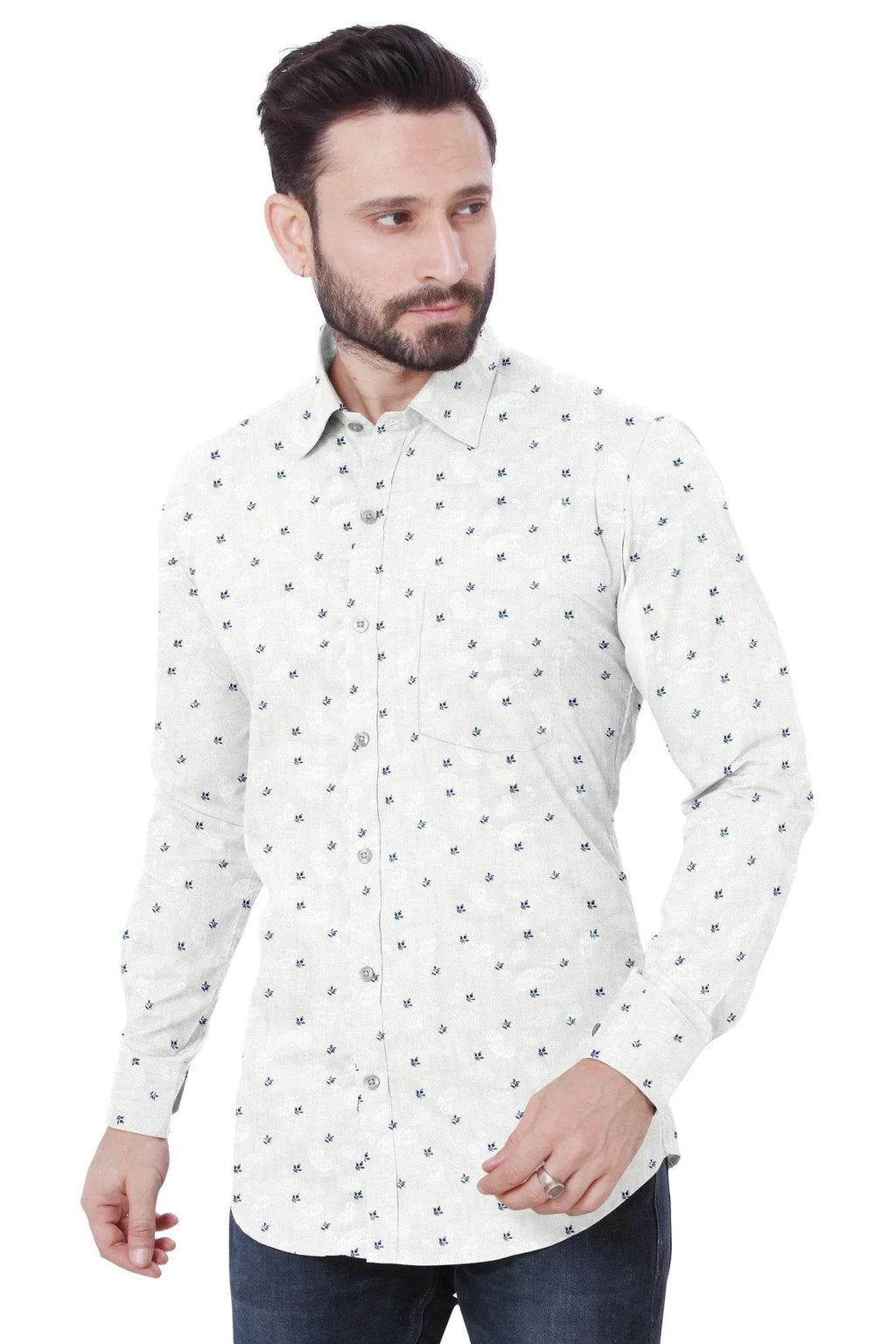 White Printed Cotton Shirt - styleflea