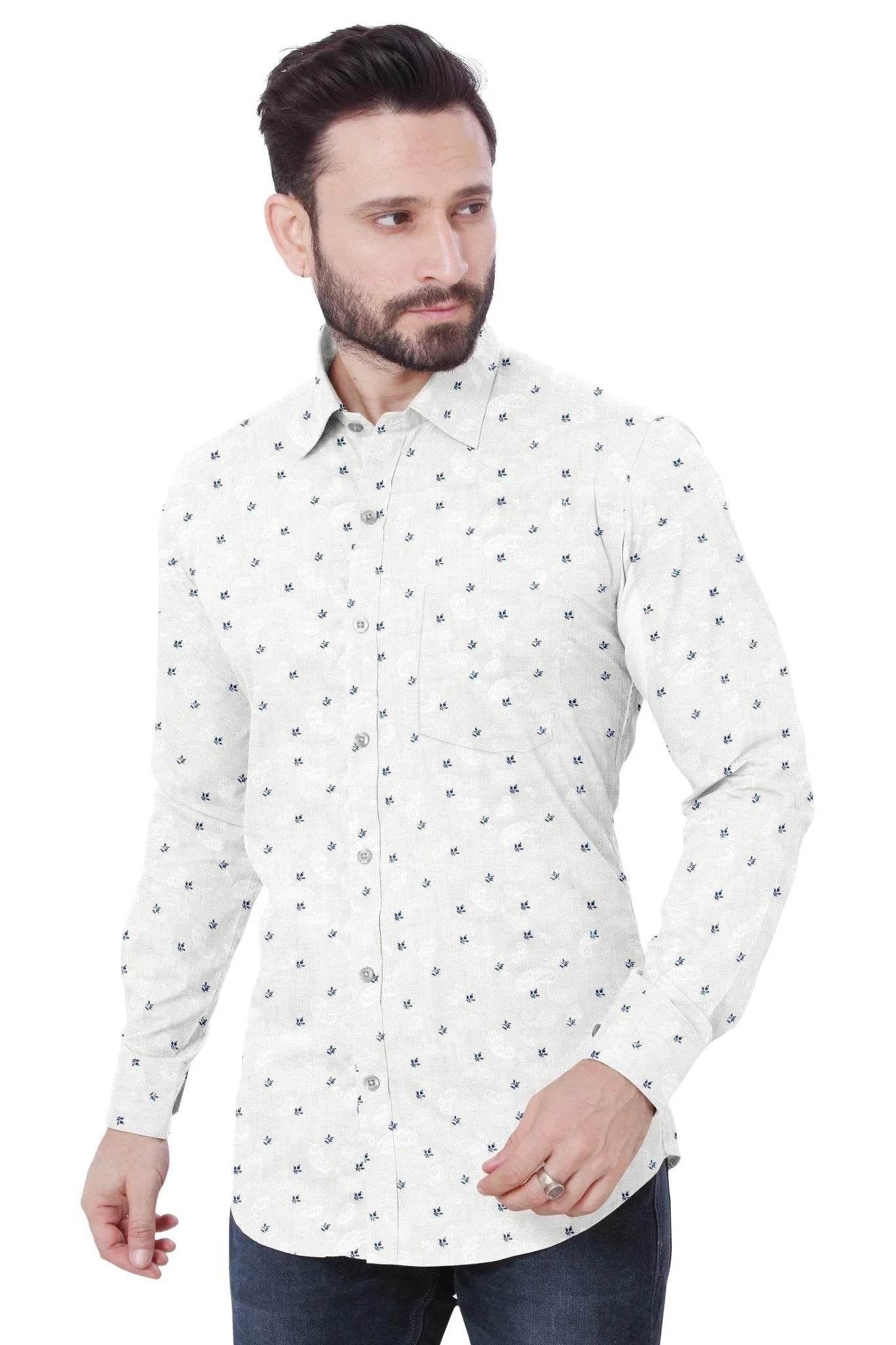 White Printed Cotton Shirt - styleflea