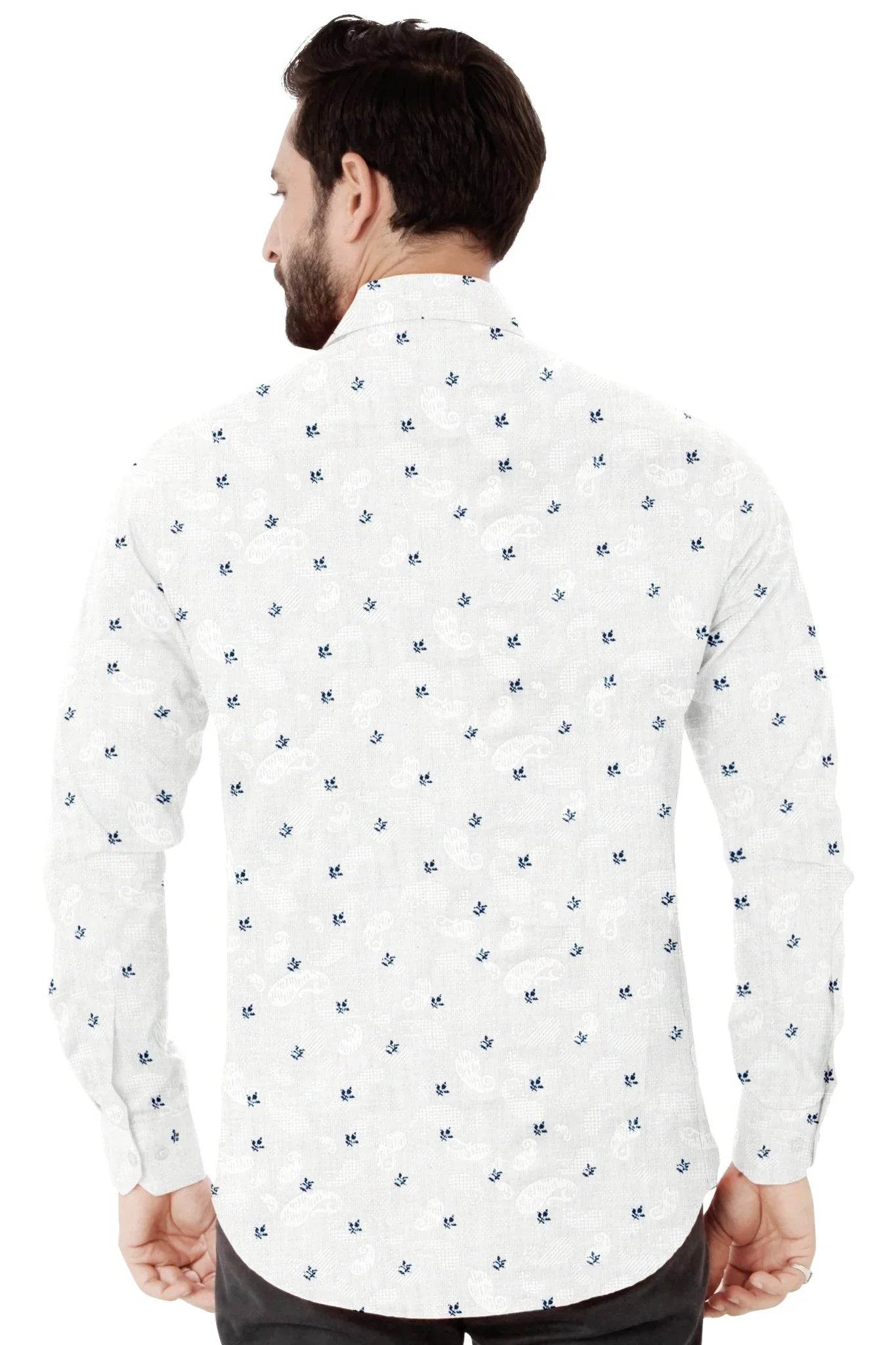 White Printed Cotton Shirt - styleflea
