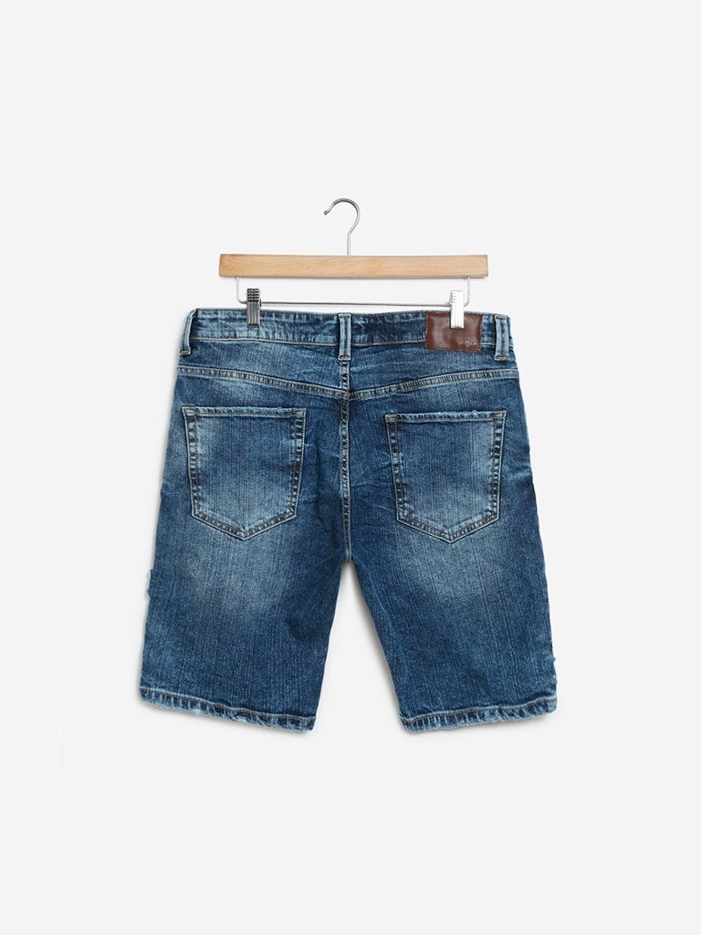 Nuon Blue Slim Fit Distressed Shorts