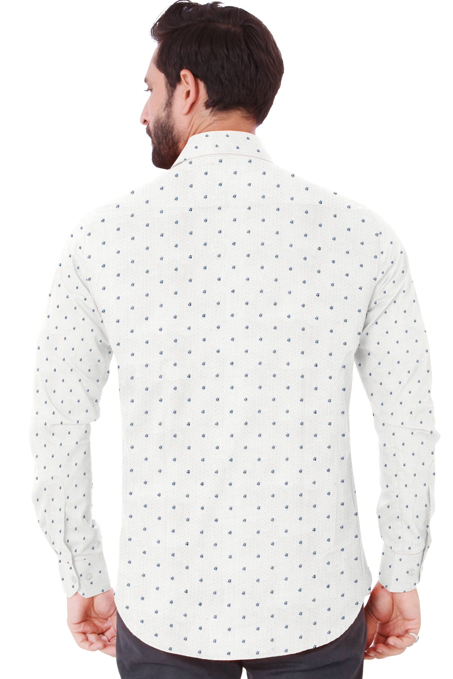 Men's White Printed Design Casual Full Sleeves 100% Cotton - Styleflea