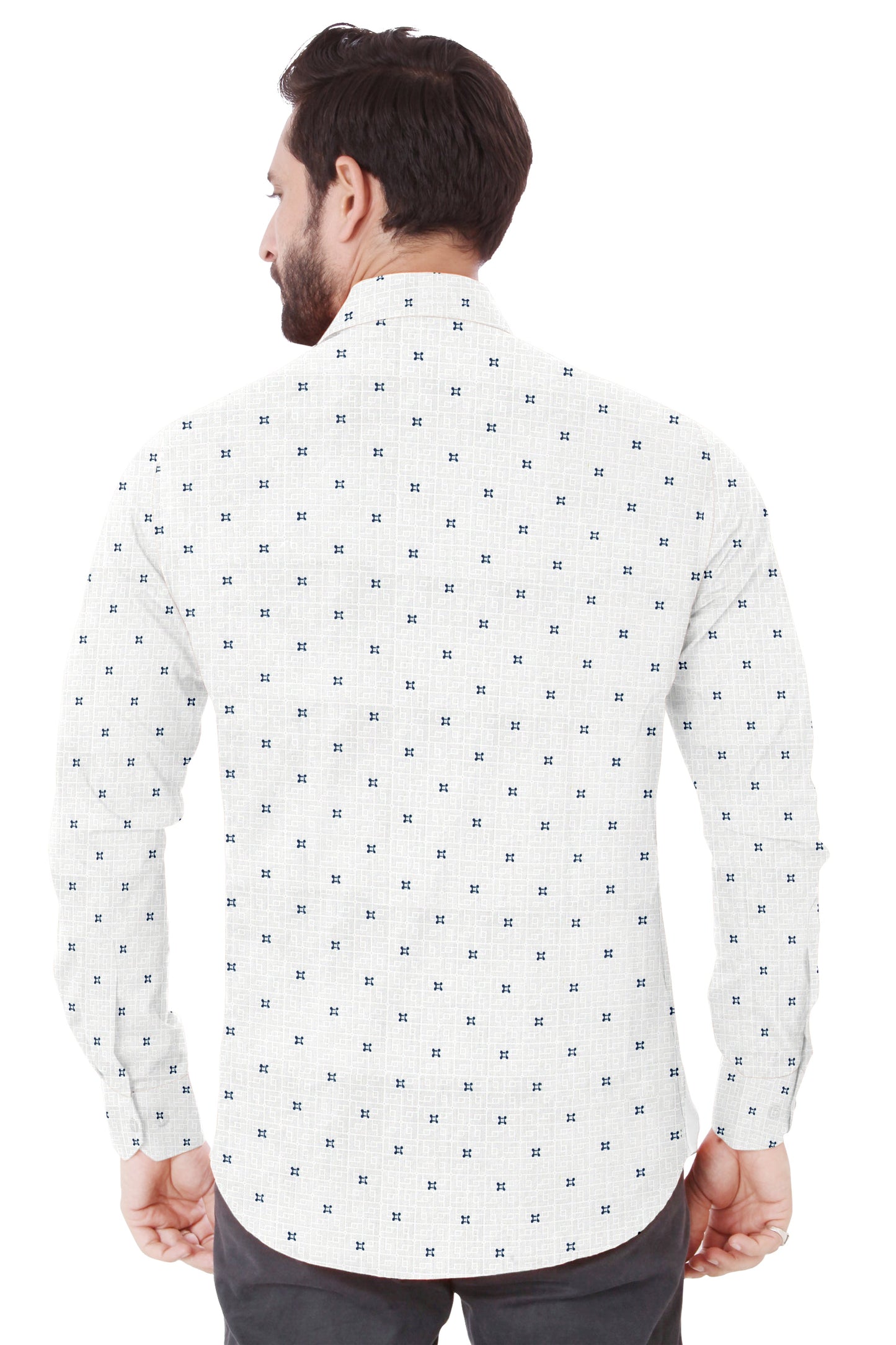 Men White Printed Design Casual Full Sleeves 100% Cotton - Styleflea