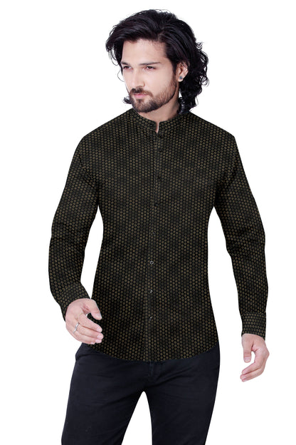 Men Dark Green Printed Design Casual Shirt 100% Cotton 
