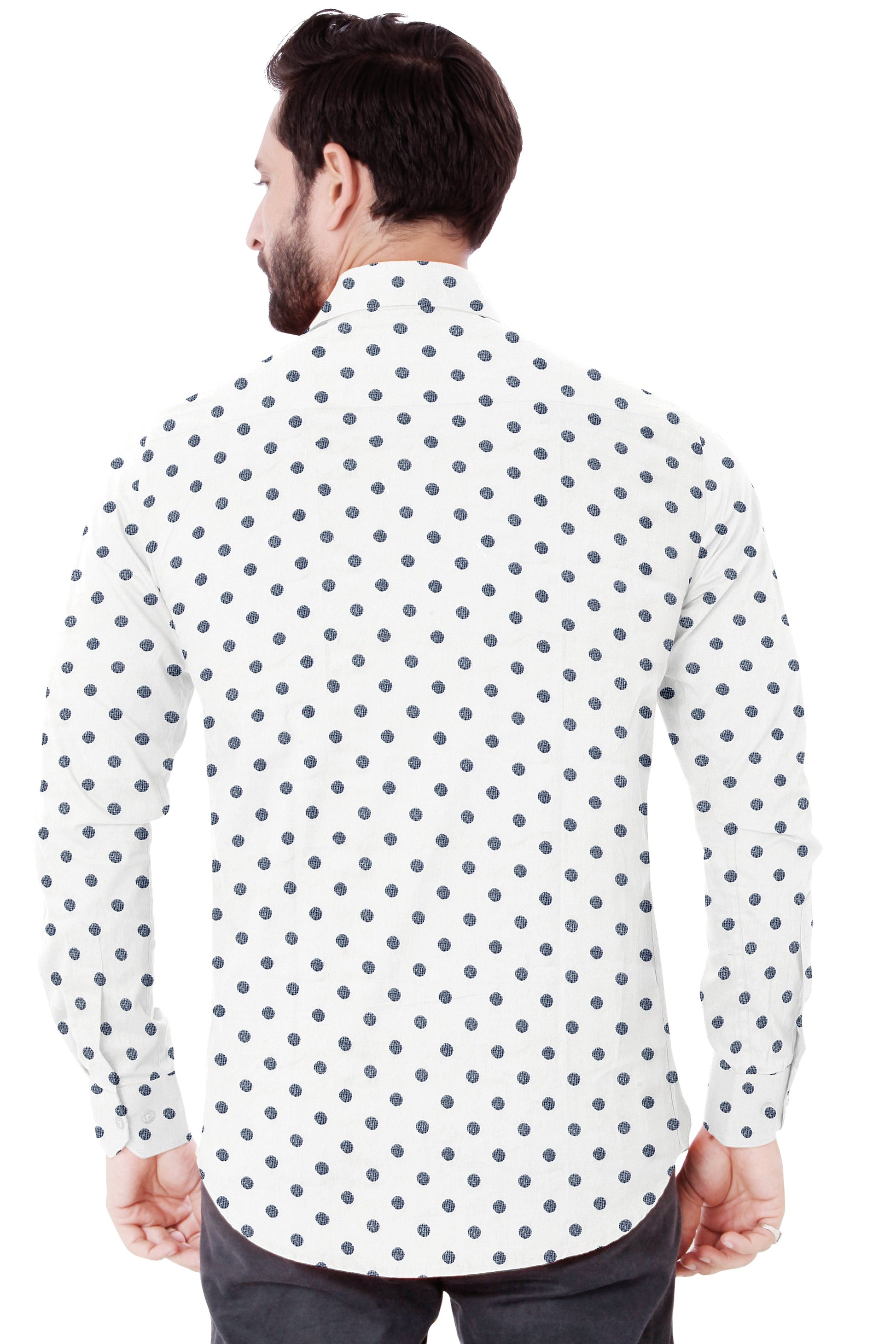 Men's White Dotted Casual Full Sleeves 100% Cotton - Styleflea