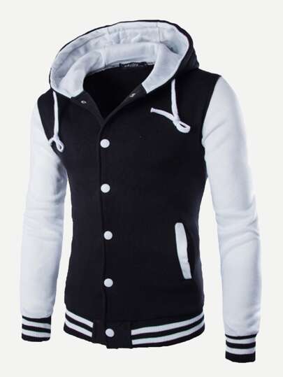 Men Cut And Sew Panel Hooded Jacket (White) - Styleflea