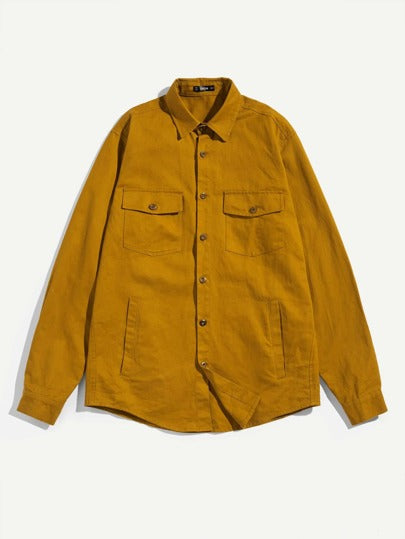Men Pocket Front Solid Jacket - Styleflea