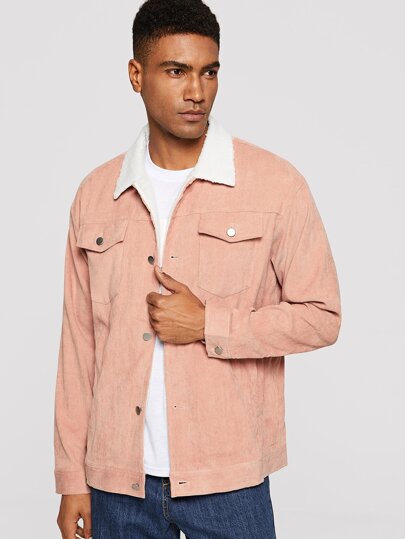 Men Pocket Patched Buttoned Cord Jacket - Styleflea