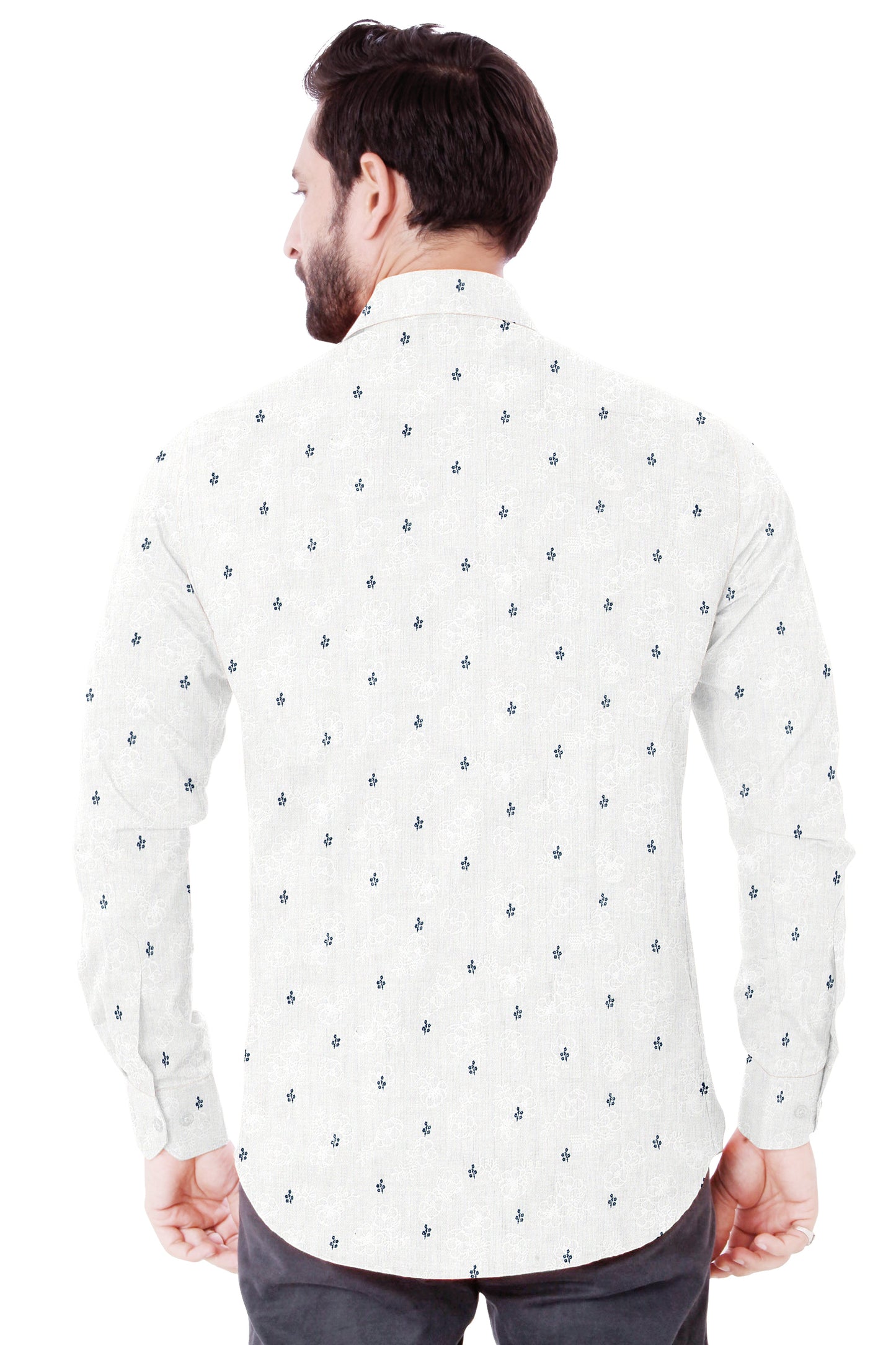 Men's White Flower Printed Casual Full Sleeves 100% Cotton - Styleflea