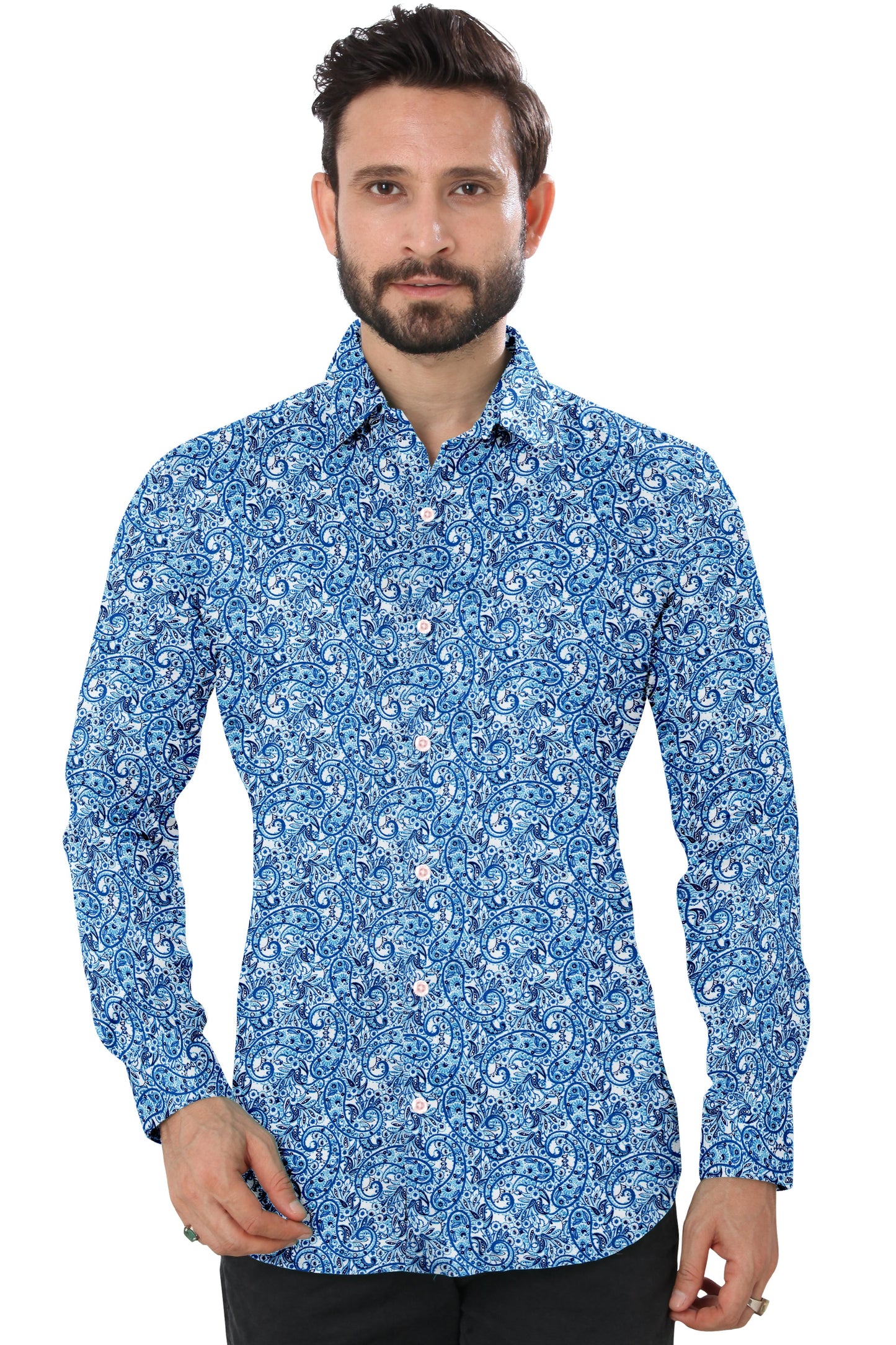 Men's Blue Printed Casual Shirt Full Sleeves 100% Cotton 
