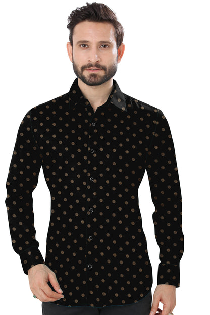 Men's Black Yellow Dotted Casual Full Sleeves 100% Cotton 