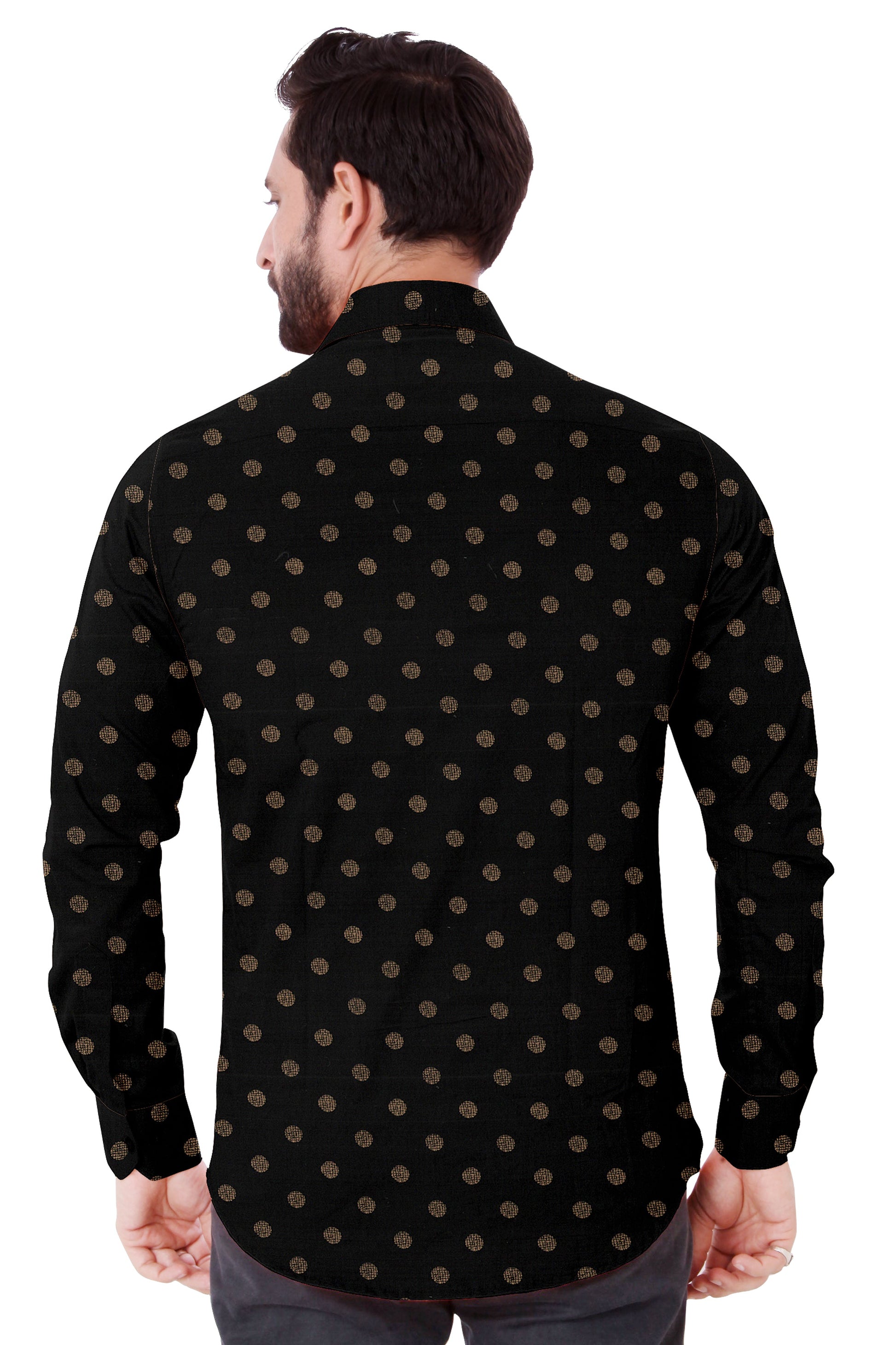 Men's Black Yellow Dotted Casual Full Sleeves 100% Cotton - Styleflea