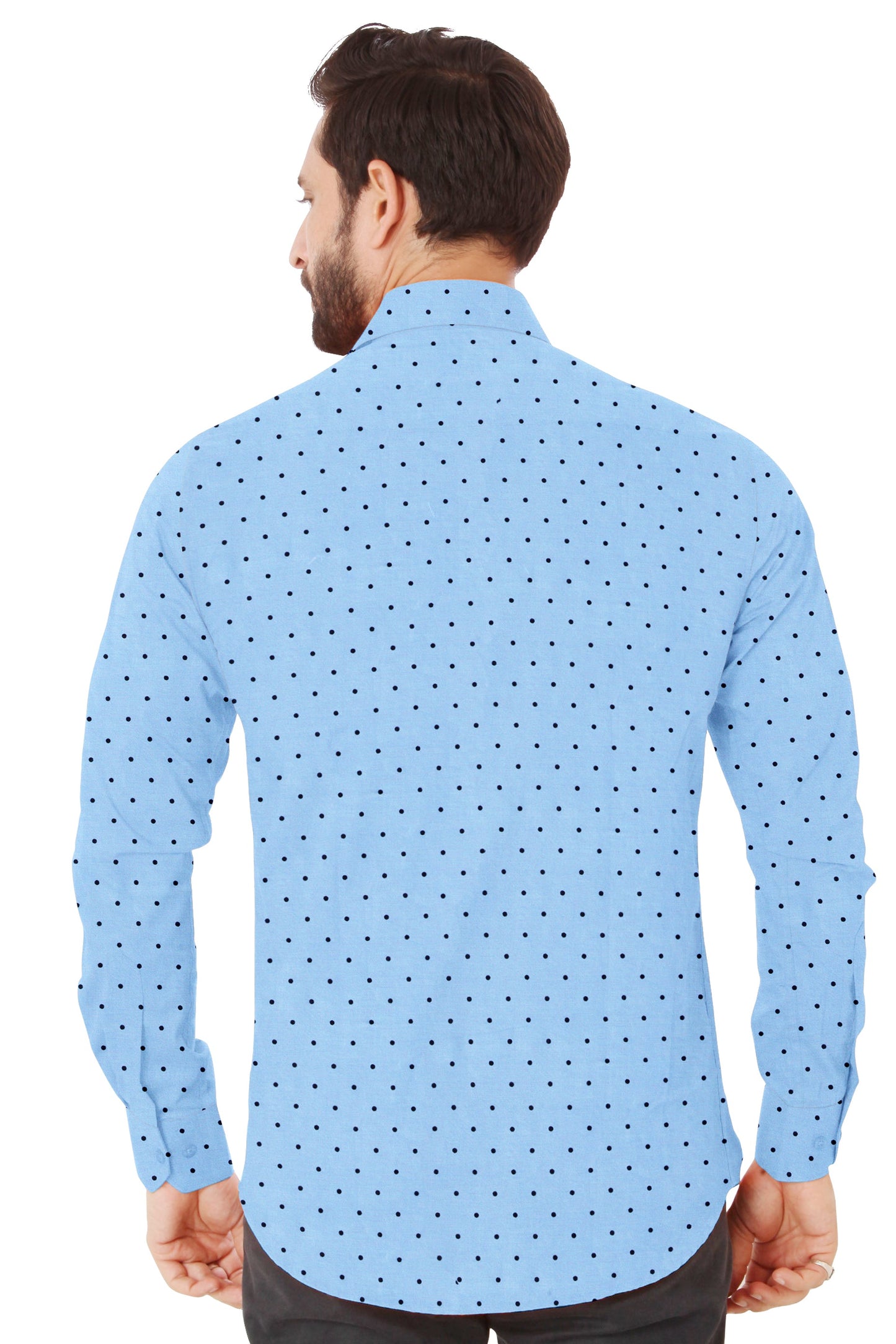 Men's Blue Black DOtted Casual Full Sleeves 100% Cotton - Styleflea
