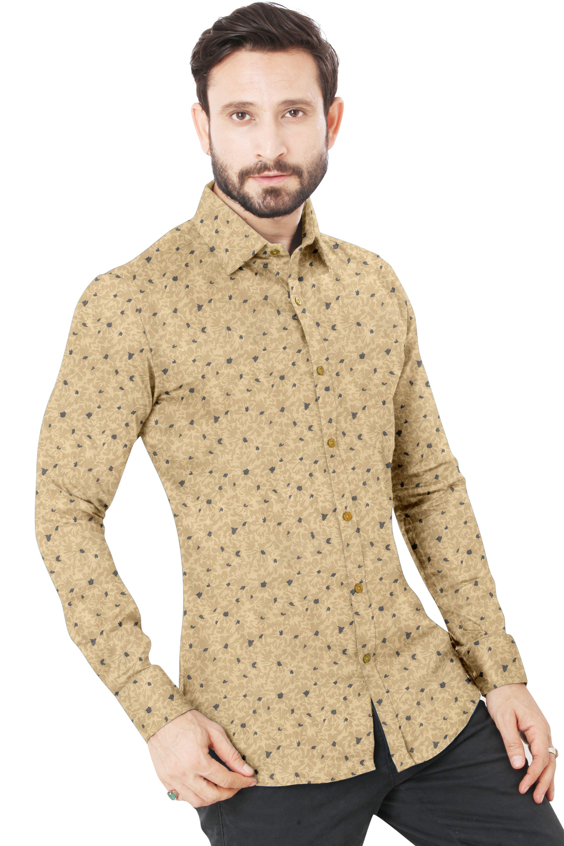 Men's Yellow Printed Casual Full Sleeves 100% Cotton 