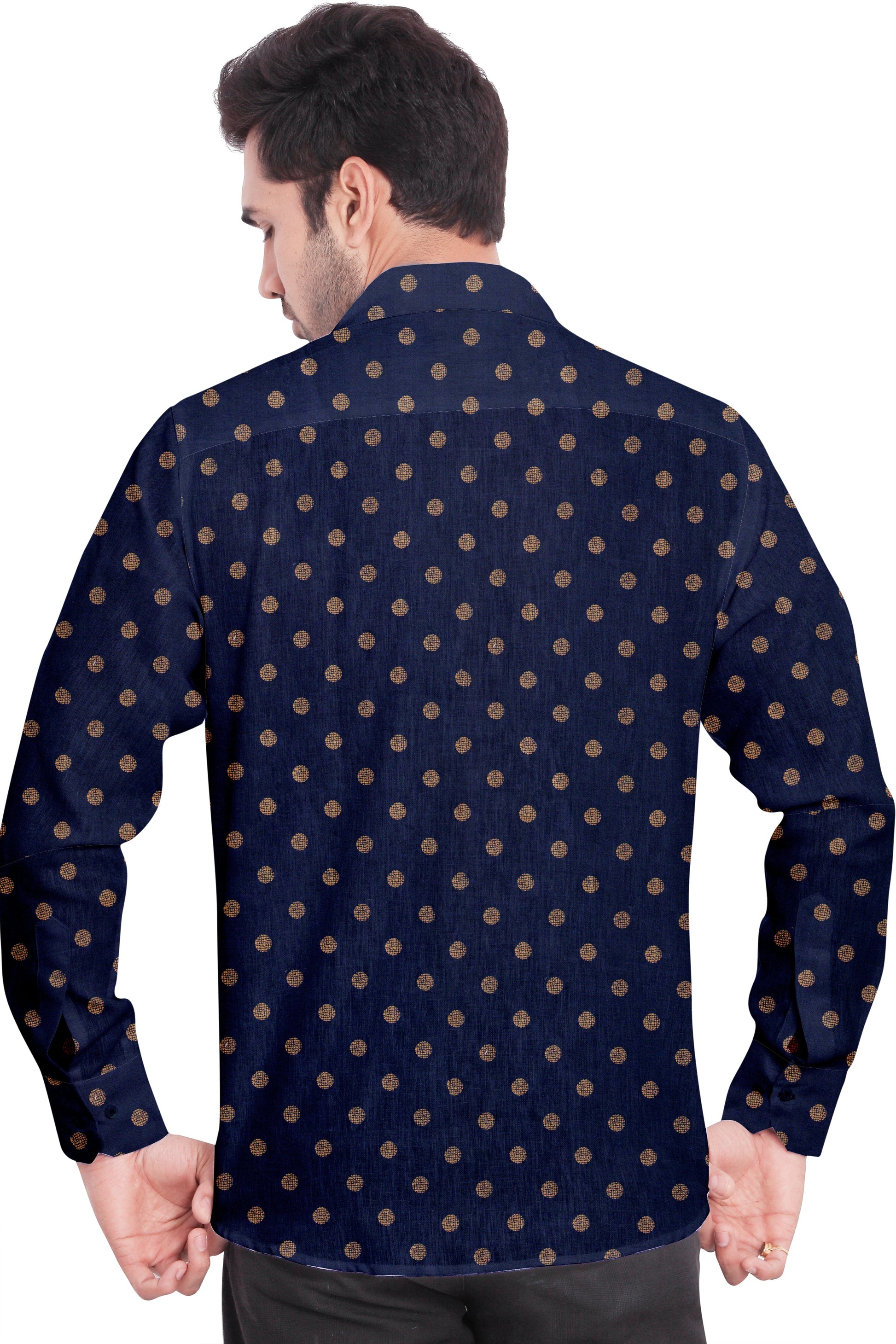 Men's Blue Yellow Dotted Casual Full Sleeves 100% Cotton - Styleflea