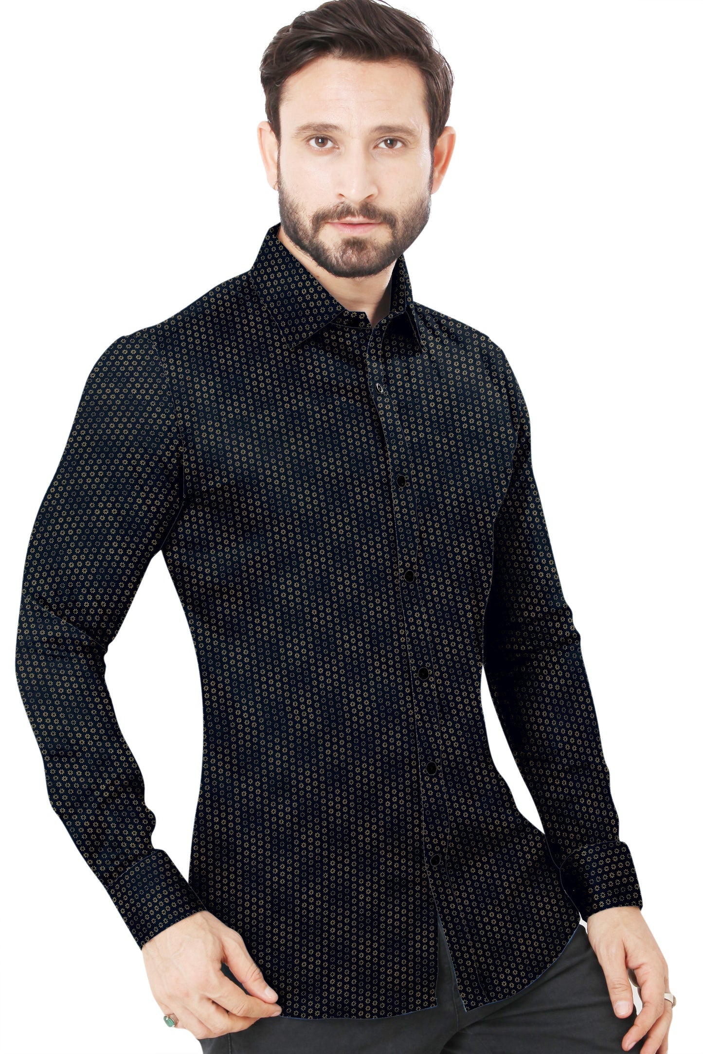 Men's Black Printed Casual Shirt Full Sleeves 100% Cotton 