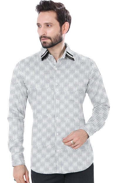 Men's White Design Casual Full Sleeves 100% Cotton 