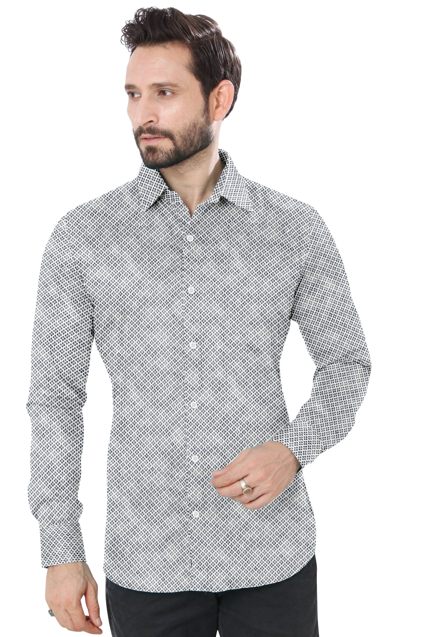 Men's Light Grey Design Casual Full Sleeves 100% Cotton 