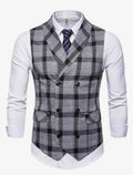 Men Plaid Double Breasted Pointed Hem Vest (ONLY VEST/NO SHIRT & TIE ) - styleflea