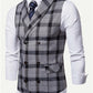 Men Plaid Double Breasted Pointed Hem Vest (ONLY VEST/NO SHIRT & TIE )