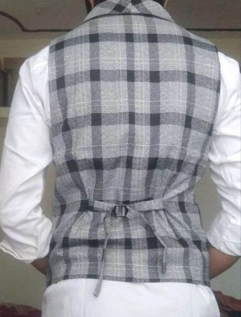 Men Plaid Double Breasted Pointed Hem Vest (ONLY VEST/NO SHIRT & TIE ) - styleflea