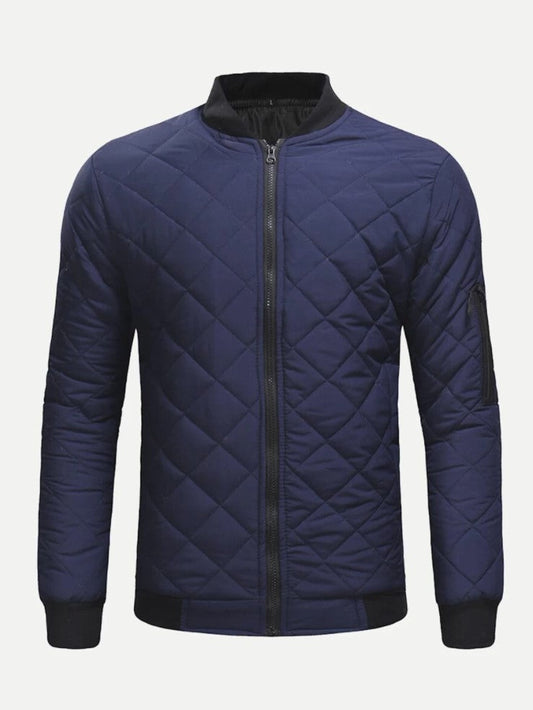 Men Quilted Solid Bomber Jacket