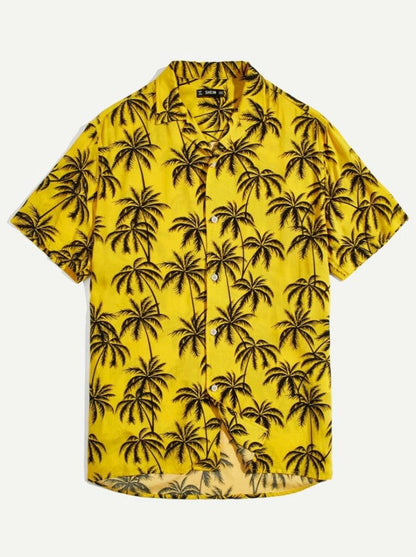 Men Tropical Print Button Front Shirts