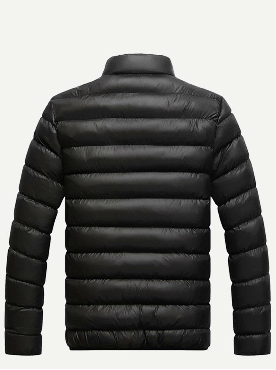 Men Solid Stand Neck Padded Coat