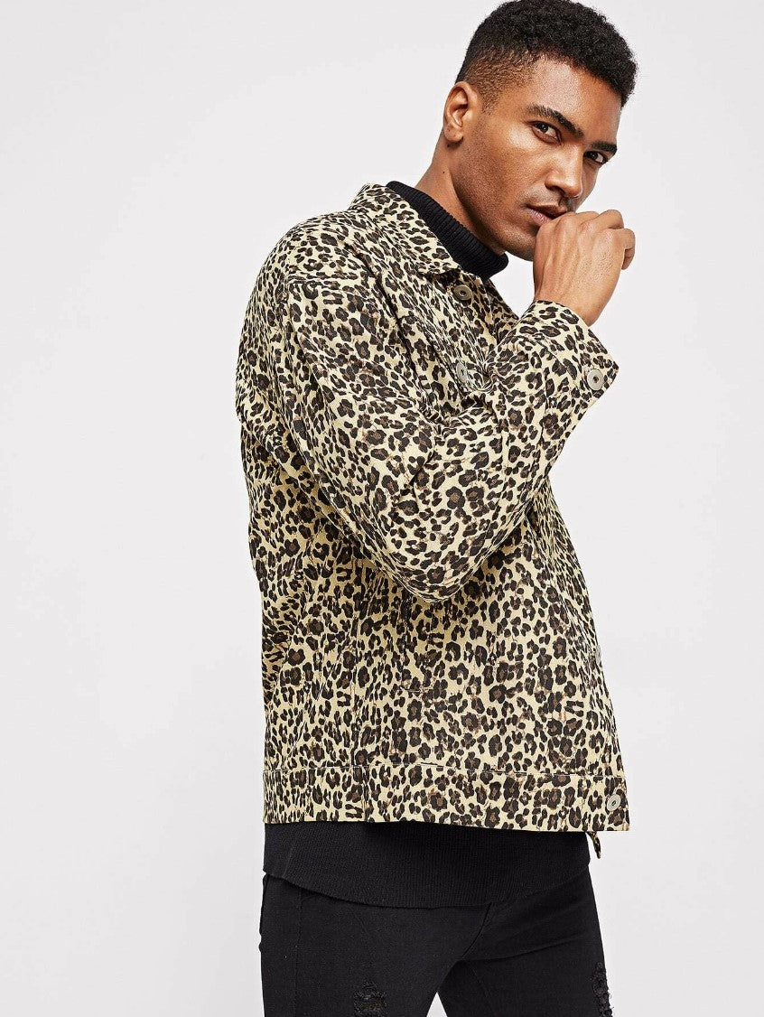 Men Button Up Leopard Jacket