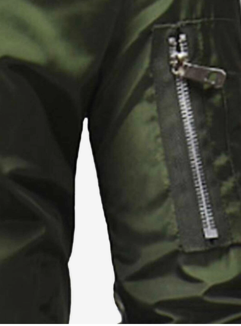 Men Zip Decoration Plain Windbreaker Bomber Jacket - Styleflea