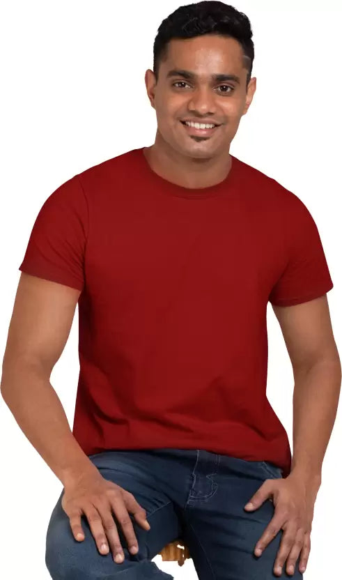 Half Sleeves Crew Neck T-shirt -Cherry Red